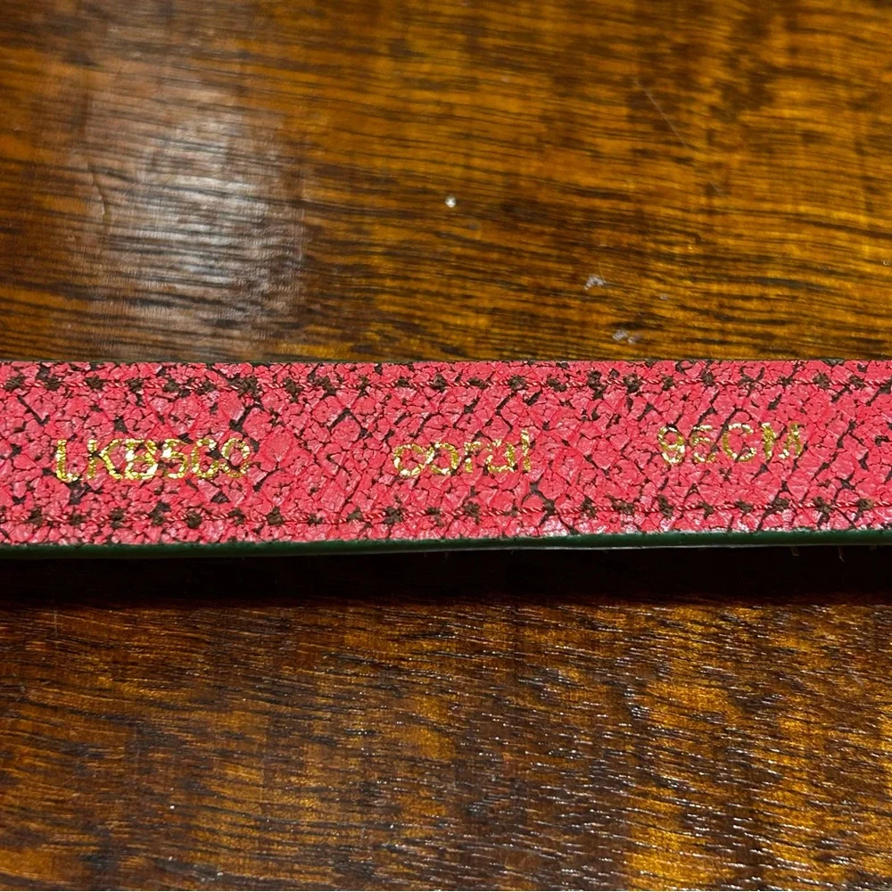 Liebeskind Berlin Coral Green Snake Embossed Leather Belt Brass Gold Buckle